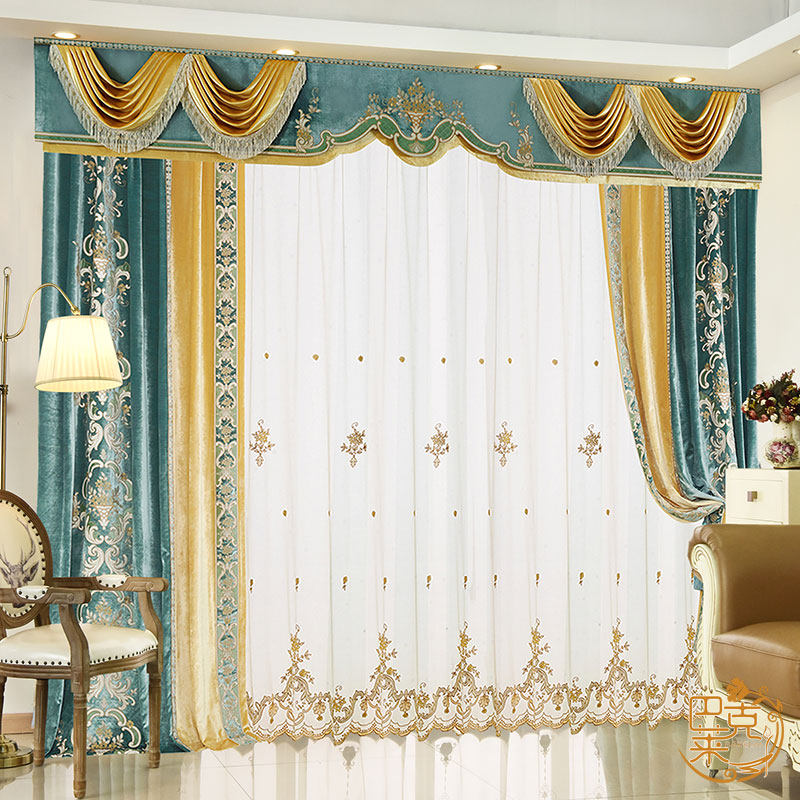 高档别墅窗帘欧式客厅奢华大气卧室宫廷豪华绒布绣花幔头纱成品落,居家布艺,定制窗帘,淘宝优惠券,粉丝福利购,淘宝优惠卷