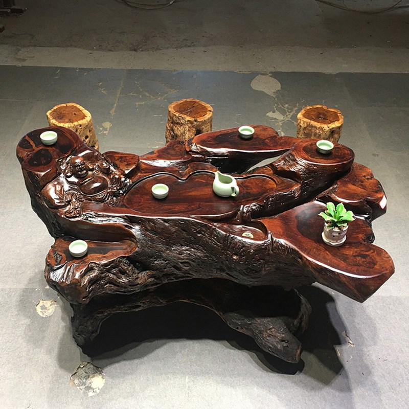 根雕茶台整体鸡翅木树根茶几原z木树桩实木花梨功夫小茶桌客厅阳