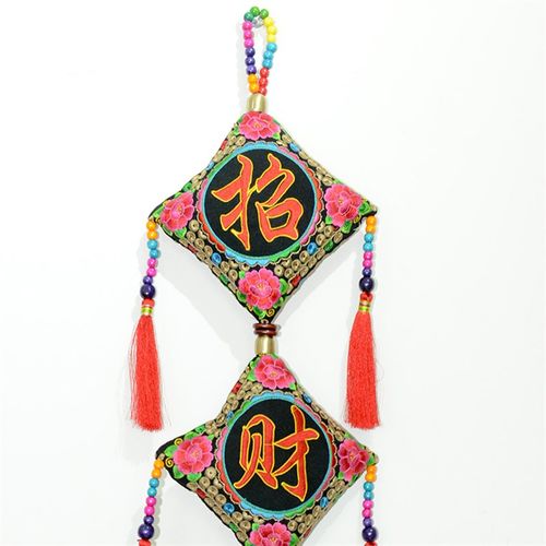 少数民族特色时尚布艺绣花挂件 家居壁挂流苏刺绣风铃 大风铃礼品
