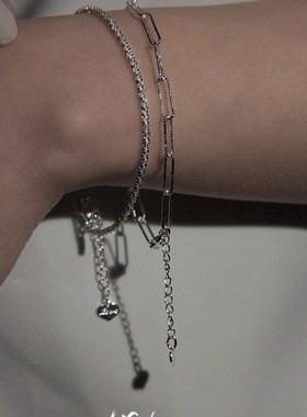 耳边风镂空极简可叠带银色不规则双层冷淡风夏手链ins小众设计女