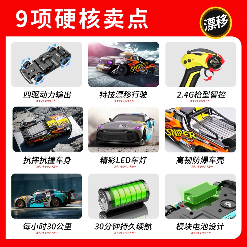 rc专业H4遥控汽车四驱高速漂移大马力越野大脚攀爬玩具男孩赛车