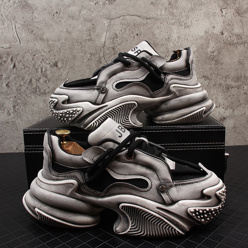 网红爆款男鞋休闲鞋2024新款秋季厚底增高老爹鞋网面运动鞋男