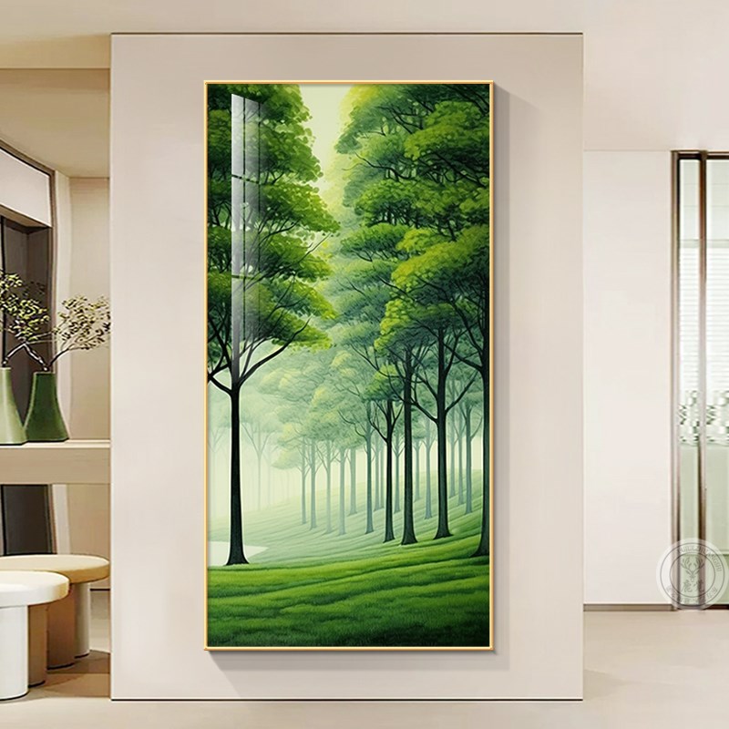 绿色大树装饰画2024新款入户玄关挂画进门走廊过道小清新植物壁画图片