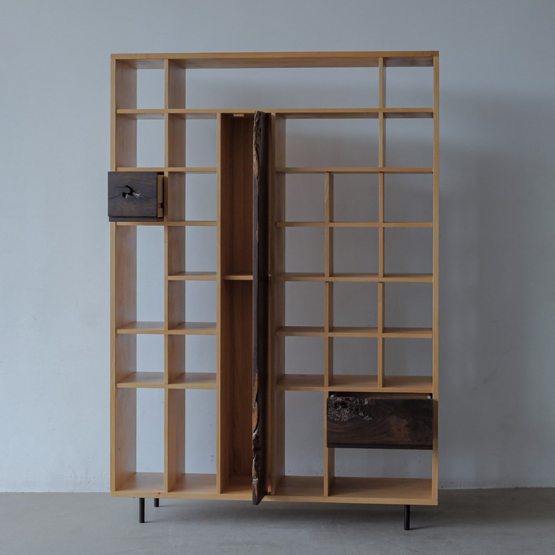 野径生活 墨韵淡影茶书架茶室博古架侘寂风现代中式储物实木设计