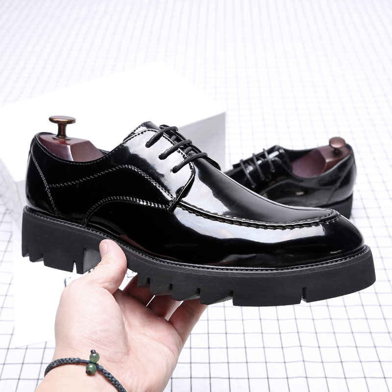 男士厚底皮鞋6cm 漆皮亮面商务正装增高鞋尖头潮流黑色内增高男鞋