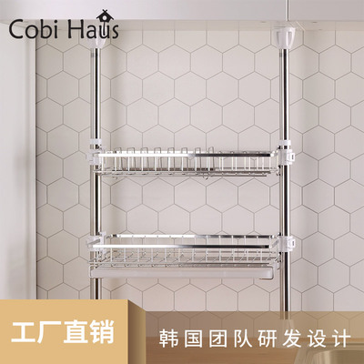 厨房不锈钢顶天立地置物架免打孔沥水架多功能收纳层架可调节家用
