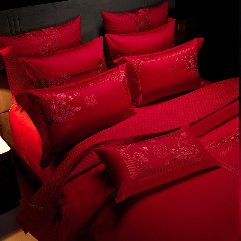 婚庆大红色喜庆婚被套四件套高级感新婚礼床单床盖结婚嫁床上用品