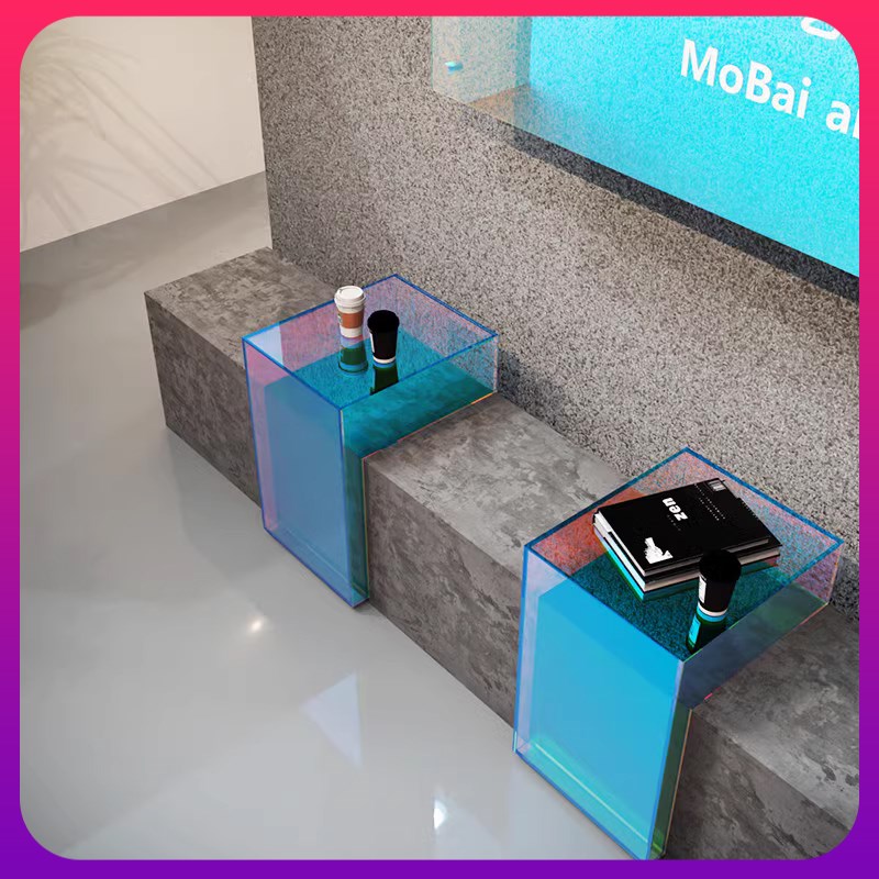 彩色亚克力L型置物架橱窗展示台网红咖啡奶茶店吧台阶梯陈列桌