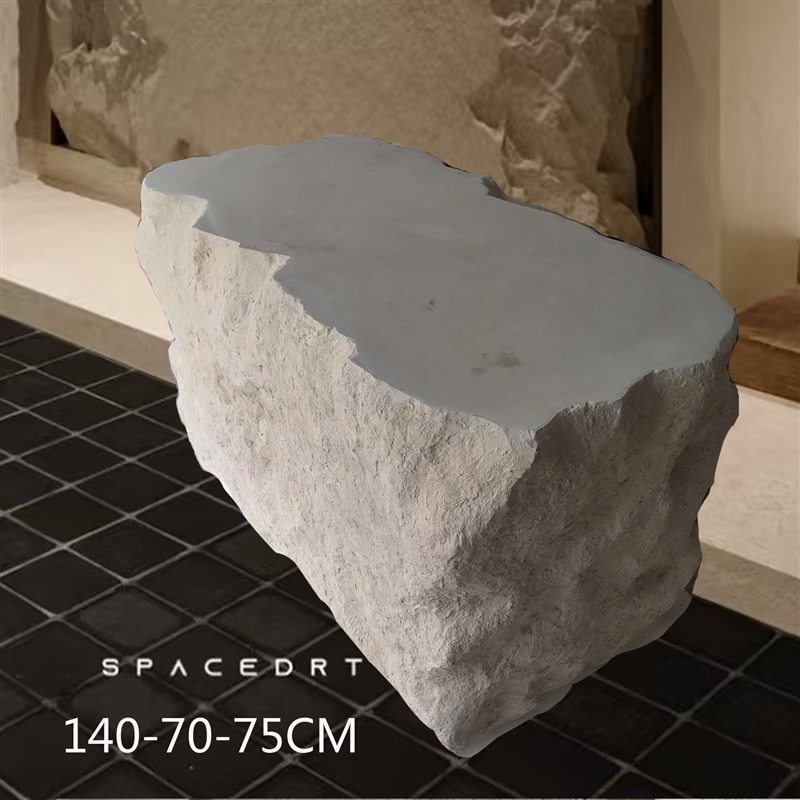 天然米色洞石仿真石服装店面软装陈列展台吧台展柜落地摆件道具