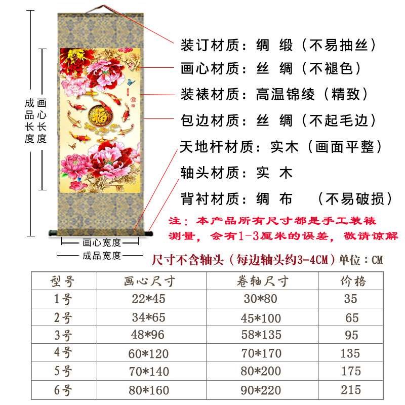 办公室鱼牡丹竖版新款卷轴挂画客厅沙发背景墙国画鱼图装饰画