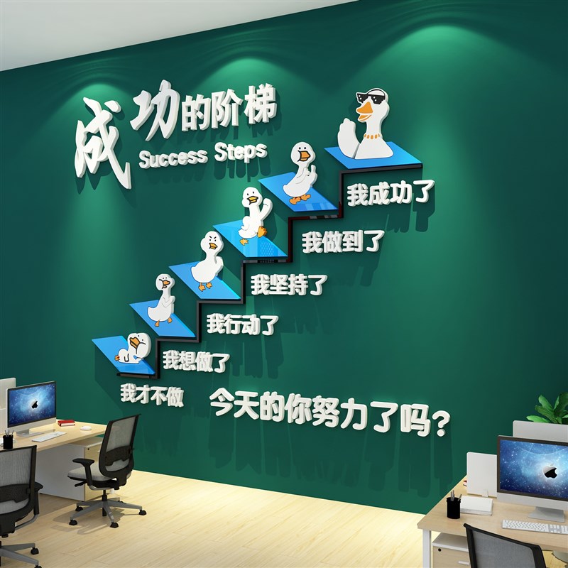 成功的阶梯办公室司楼梯墙面装饰画企业文化背景布置励志标语贴纸