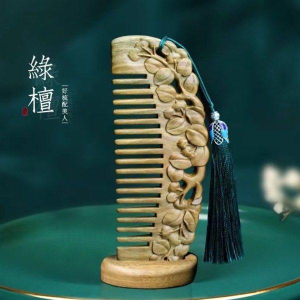 阿根廷绿檀雕刻木梳檀木梳浮雕木梳雕刻雕花绿檀木梳檀木梳子