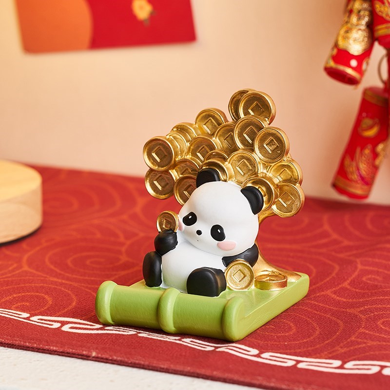 创意熊猫招财工位装饰品摇钱v树办公室桌面小摆件手机Y支架新年礼