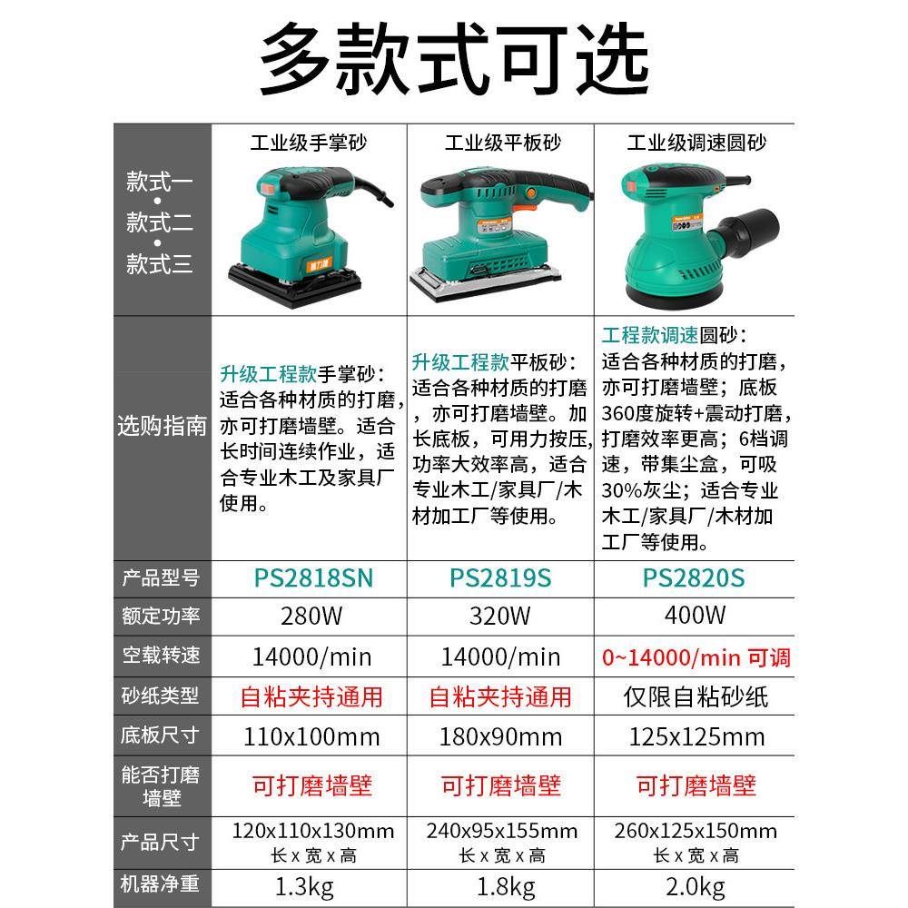 汽普力捷木工电工具砂光机纸机油漆木地砂板墙面车399腻子动打磨