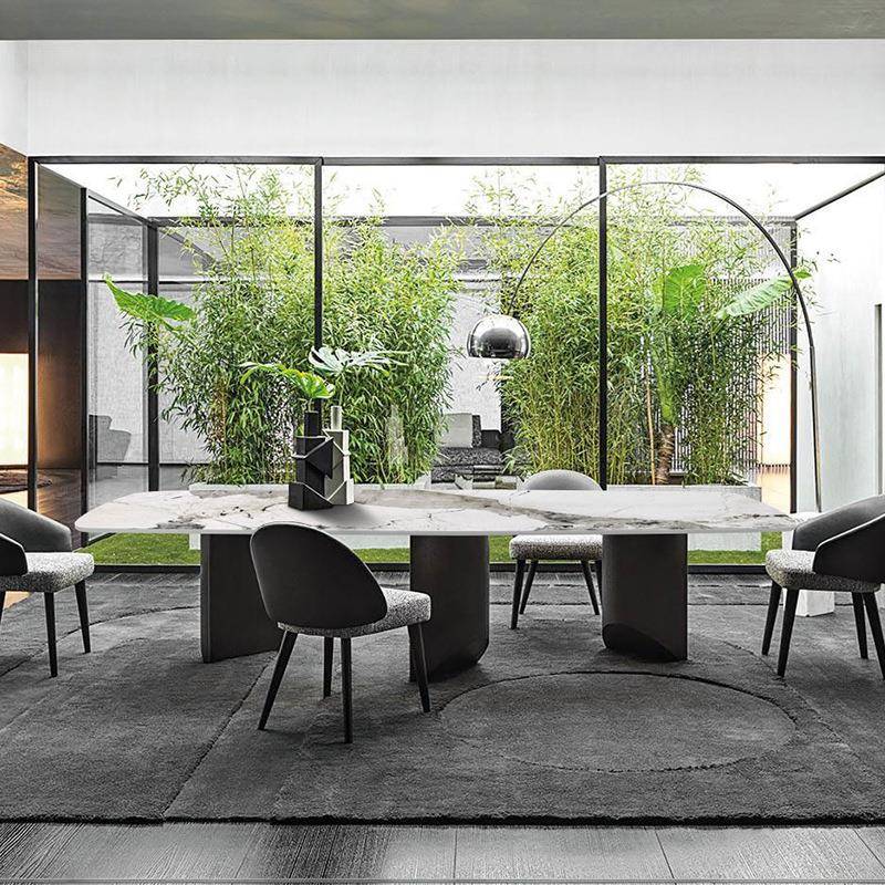 现意式餐岩板餐桌椅适合大小户型可供6/8XP66人家用长形代简方约