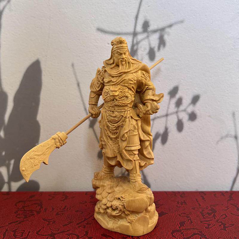 柏黄崖杨木雕刻关武公装摆件财神家居实MMM木关羽神像关二爷工艺