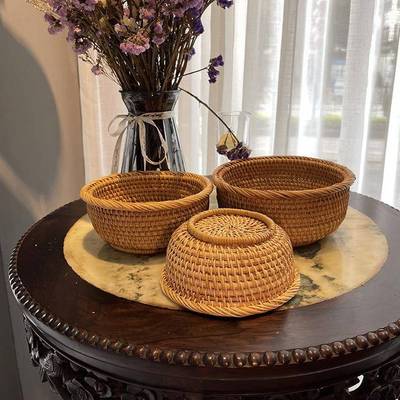 越南藤编茶点盘藤条织筐A6藤水果篮藤编纳篮坚果编盒编收果盘