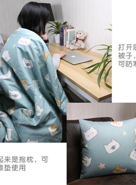 ?叠被子抱枕用午睡二合一多功能车办两折公全纯棉Fhuwhhmw汽午休