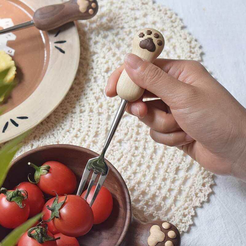 F87568JS【猫爪餐勺叉】喵有正甜品勺叉套装可型爱勺子叉成子家用