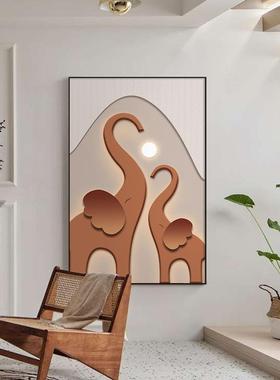 轻SQ5248奢现代客厅装画落画背景画地橙色大象入户玄关画饰过道挂