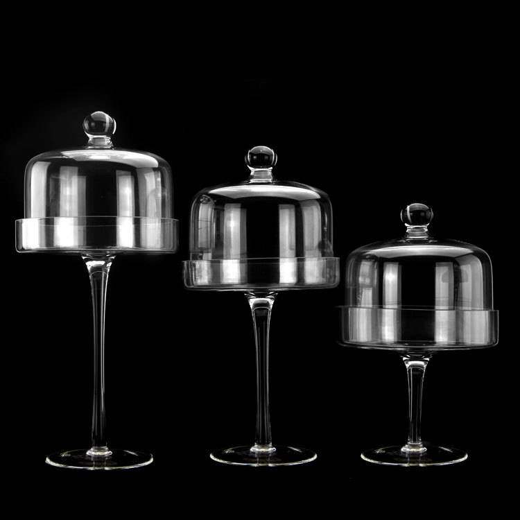 创意欧式透明玻璃蛋糕托盘防尘蛋糕罩高脚婚庆装饰甜品台家居摆件