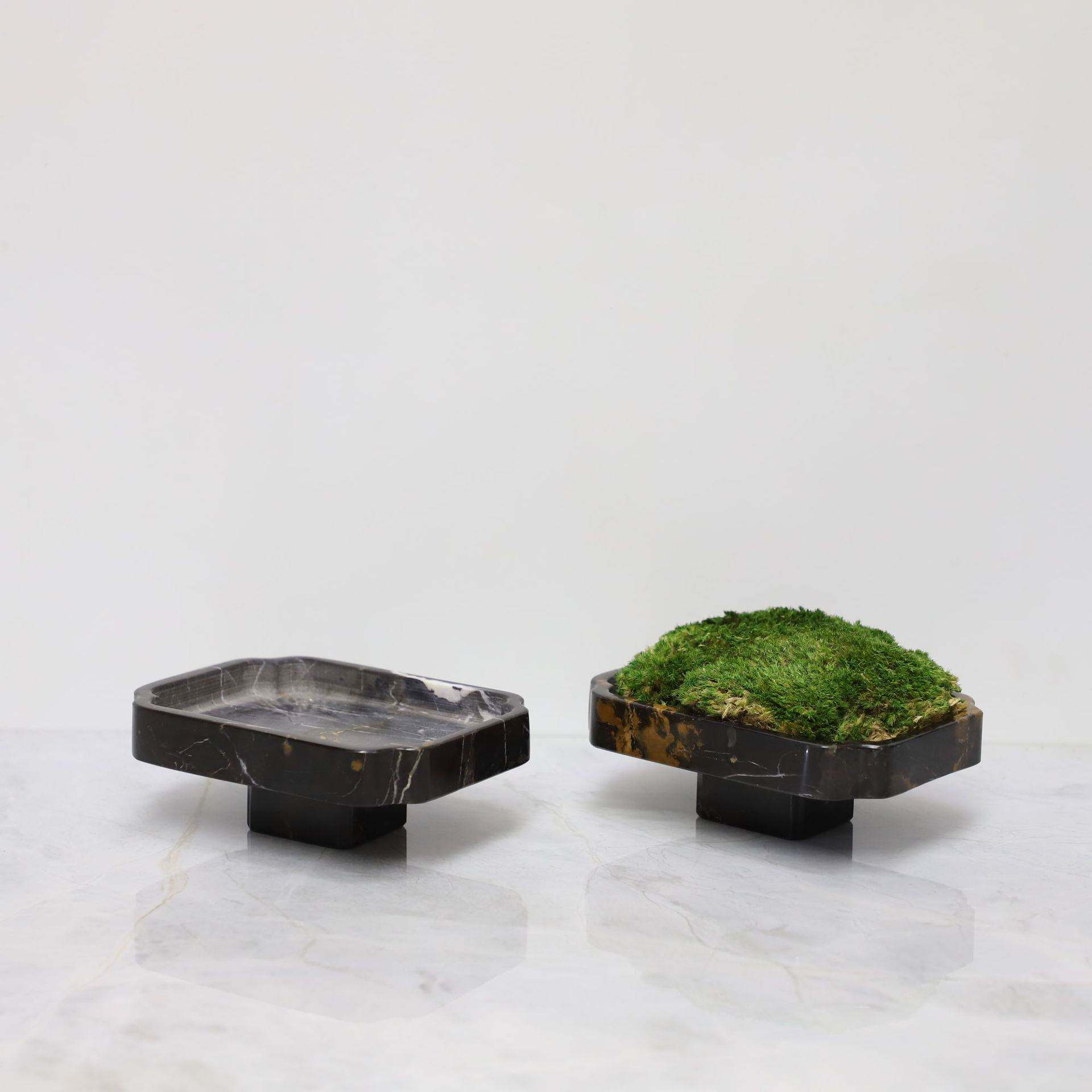 新中式轻奢大理石苔藓盆花器酒店样板间展厅茶几高档果盘装饰摆件