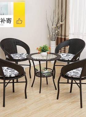 休闲化阳台小茶几卧室简约藤编物小圆桌子钢玻JIM璃小茶桌桌迷你