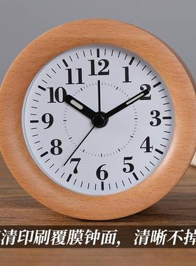 TJ实木夜音灯小贪睡闹钟床头座钟学LAB生用静桌面时尚台面时钟Q台
