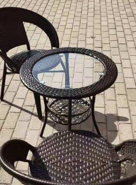 休闲阳台小茶CTW几储卧室简约藤编小物小圆桌子钢化玻璃桌迷茶你