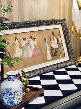 C183新式熙载夜宴复古艺术装饰图画玄关壁画入户书房茶楼过道中挂