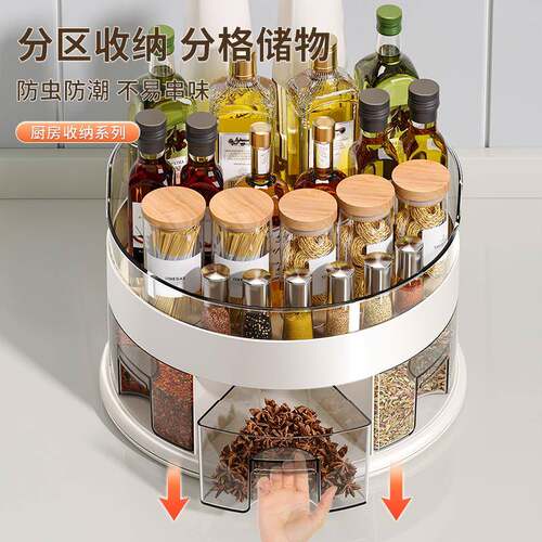 旋转调料品物置架厨房CLN77202油酱醋纳调料盘托盘用品盐大全收盒