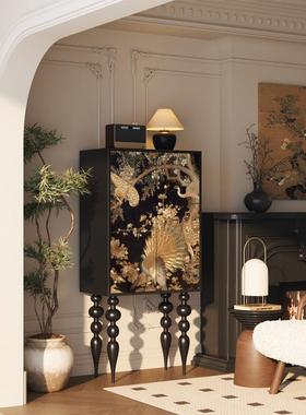 法式脚中国风玄餐关柜边MTJ入户实木高柜客厅多功能储物柜一体装