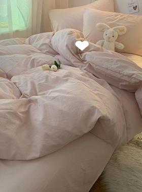 超柔儿级粉色水棉被套床单女宿洗舍三件套婴件四ef25455套简约