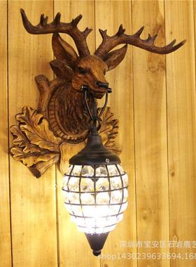 客美鹿12329复古头壁灯式厅卧室餐厅装饰灯具鹿头水晶壁灯树脂创