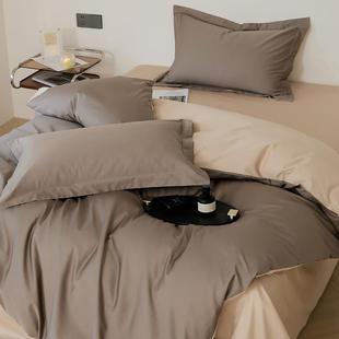 轻奢100s全棉绒棉长棉四件套纯纯色拼被套床单简约CK2026床上用双