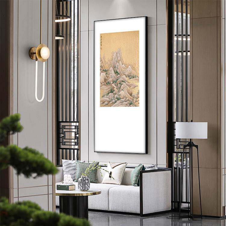 入门玄关装饰画竖版新中式山水画样板间挂画禅意水墨走廊尽头壁画