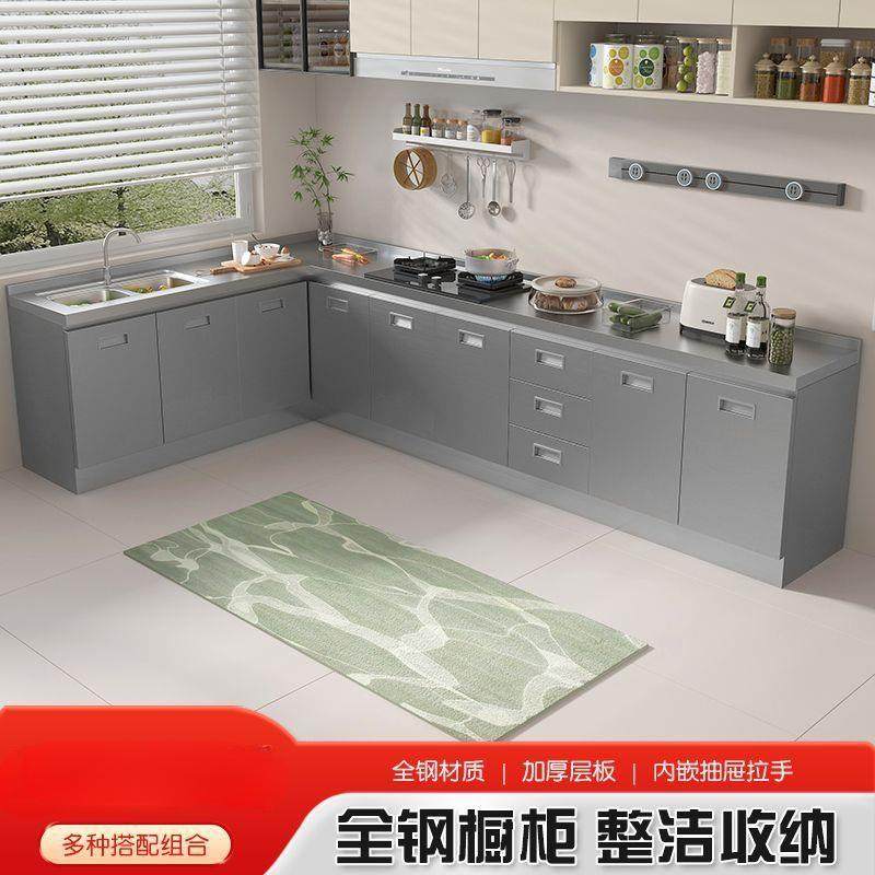 不锈钢厨安IRE房橱柜简易水灶台一体农村储物收纳碗品柜成免装槽