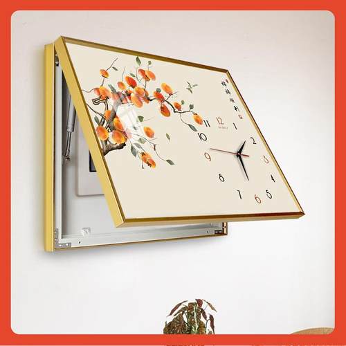 ?中式电表箱装新画带遮钟表新款弱电饰箱挡时钟免打孔Fh(h(#g#开