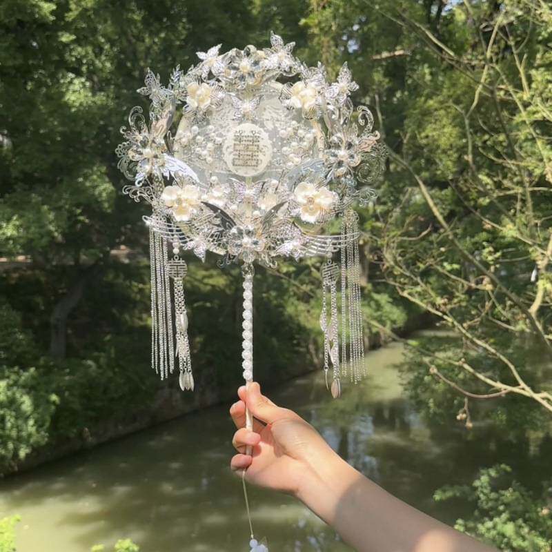 新娘中式婚礼团扇古风结婚喜扇从秀禾服扇手捧花扇白月光系列团扇