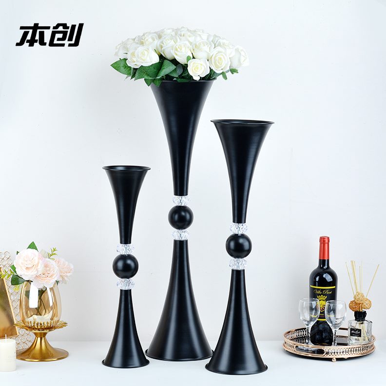 餐桌金色花架路引花婚礼用品盆器布置摆件花瓶装饰花铁艺喇叭婚庆