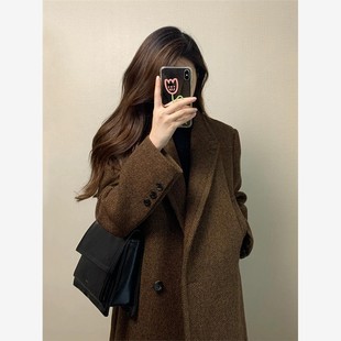 格子毛呢外套女小个子2024新款冬季高级感赫本风西装正肩呢子大衣