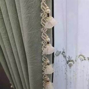 网红窗帘原木蕾丝透明花朵装饰立边精致高端纱帘布帘白色吊坠花边