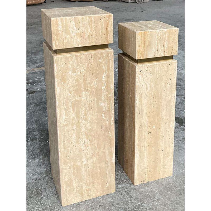 天然洞石大理石摆件底座客厅玄关现代极简风室内设计艺术品摆件