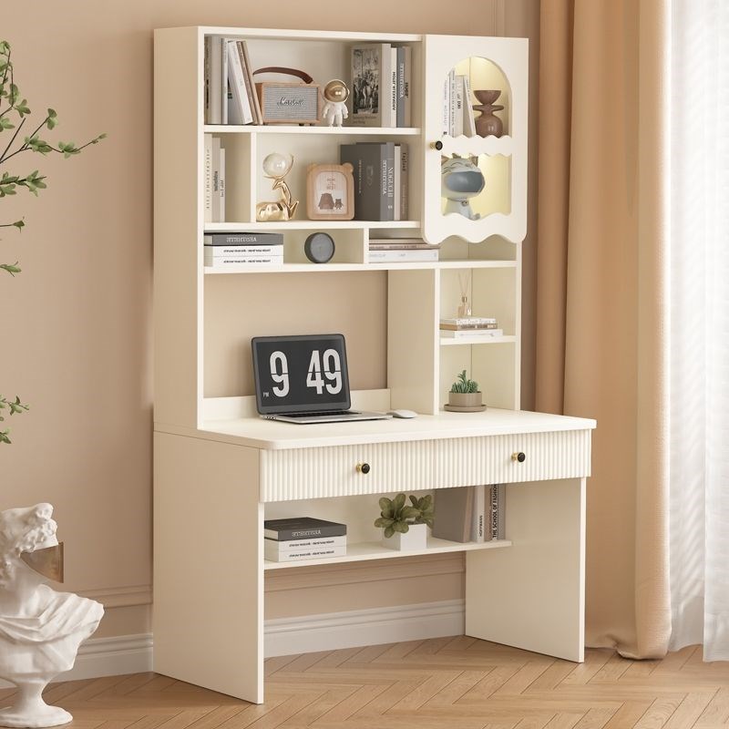 实木书桌家用可旋转电脑台式学习桌子写字台带书柜双人学生一体桌