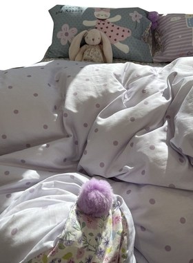 ins母婴级波点紫色碎花毛球球双层纱卡通纯棉四件套1.5m1.8米全棉