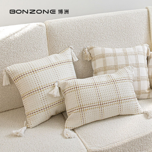 ins现代简约条纹抱枕套45x45客厅沙发靠垫流苏卧室床头靠垫背靠枕