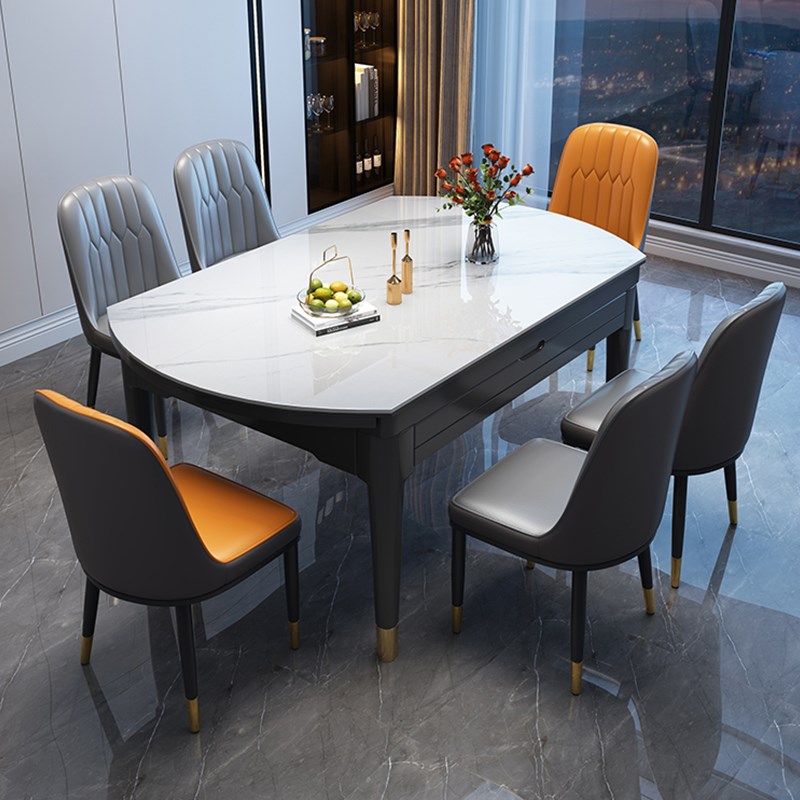 岩板餐桌椅组g合现代简约轻奢家用小户型可伸缩折叠方圆两用饭桌