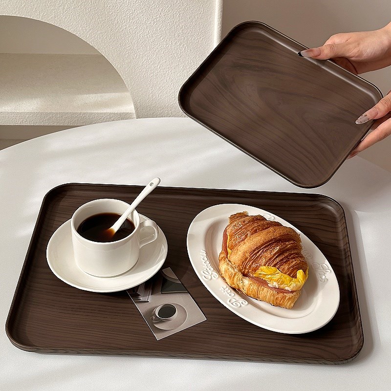 创意仿木b纹托盘塑料长方形家用杯子茶杯盘商用酒店水杯水壶收纳