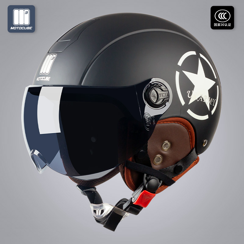 3C认证野马摩托立方电动车头盔男士冬季保暖半盔四V季通用安全帽