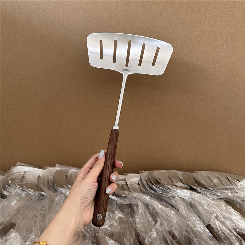 一诺厨房胡桃木30l4不锈钢煎鱼铲翻鱼铲加厚宽用加盛鱼勺煎饼煎铲